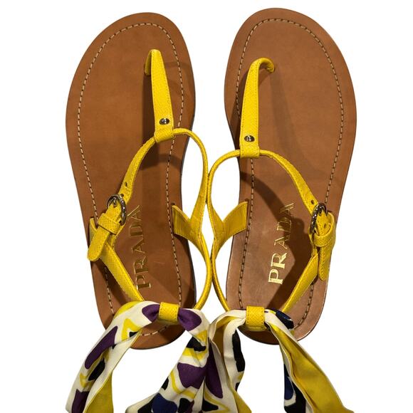 Prada Yellow Saffiano Leather/ Scarf Tie Sandals sz. 37.5 EU - Picture 7 of 9